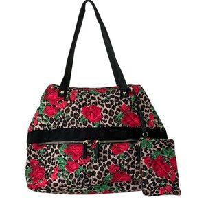 Betsey Johnson Red Floral Leopard Travel Bag